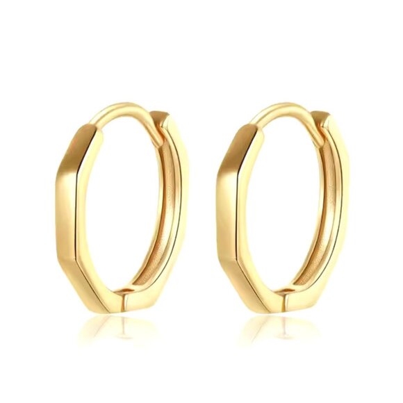 Gold Geometric Hexagon Earrings. 925 Sterling Silver. #1029 - Picture 1 of 6